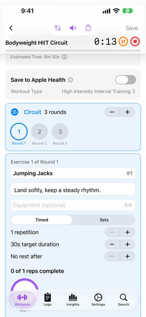 Circuit interval with automatic round advancement