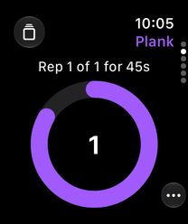 Timed plank exercise running on Apple Watch