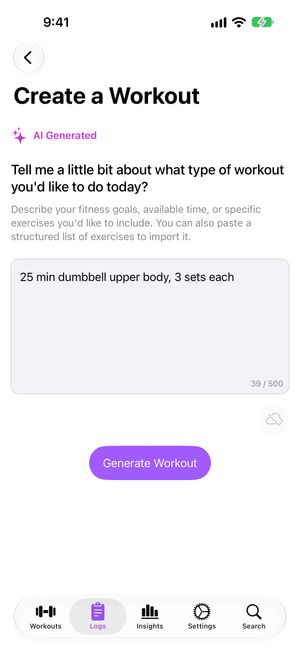 AI workout generation from a plain-language prompt