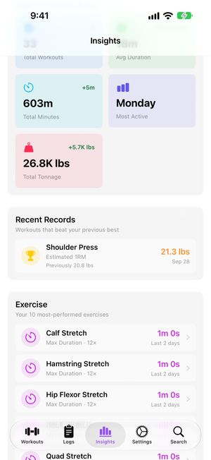 Workout statistics and records