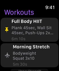 Workout list on Apple Watch